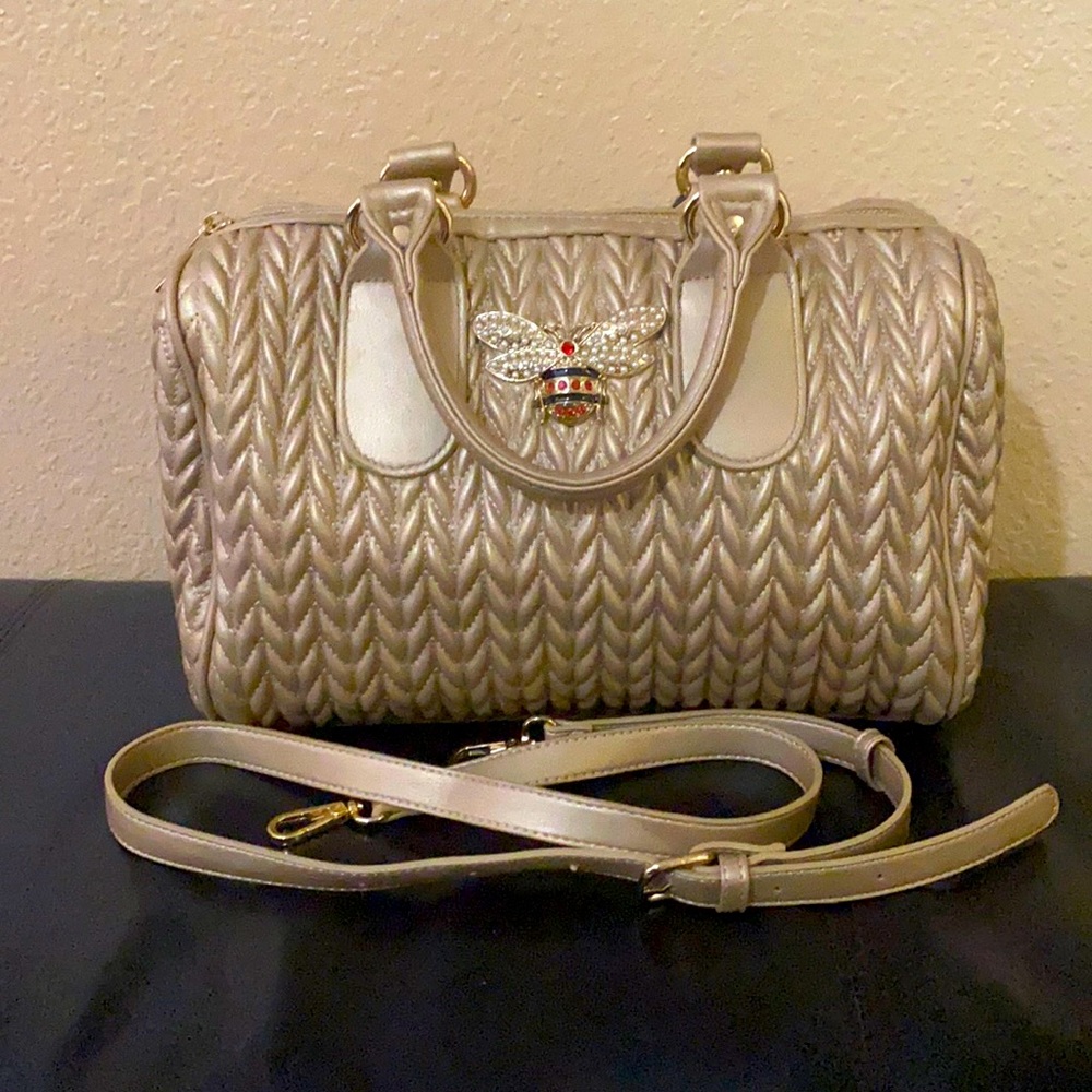 Large Gold satchel w/crossbody attachment